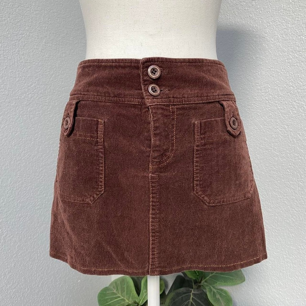 DOKI-GEKI MINI SKIRT BROWN CORDUROY CARGO POCKETS Y2K MORI KEI FEMME GRUNGE